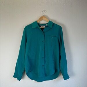 Fashion Attitudes Button Down Blouse Womens 6 Teal Green Excellent Long Sleeve